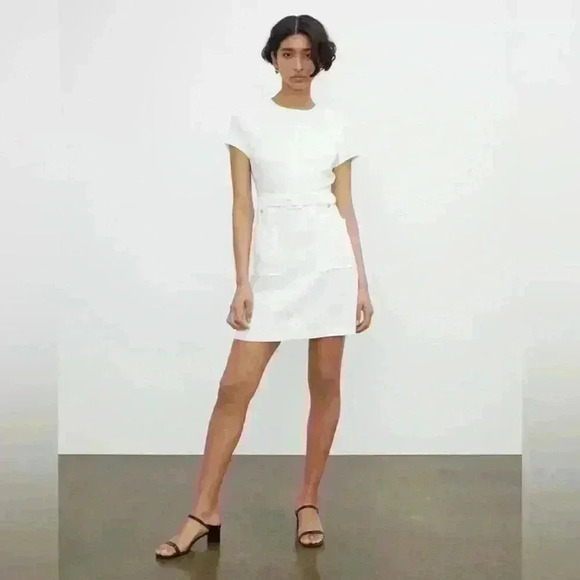 Club Monaco Dresses & Skirts - Club Monaco White Belted Pocket Dress Size 8 New With Tags